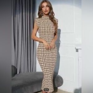 NWOT SHEIN Modely Houndstooth Midi Dress